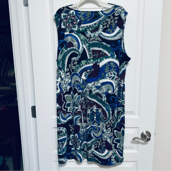NWOT Chico’s Sleeveless Paisley Print Shift Dress Blue Green Stretch Size 3 - Picture 11 of 15